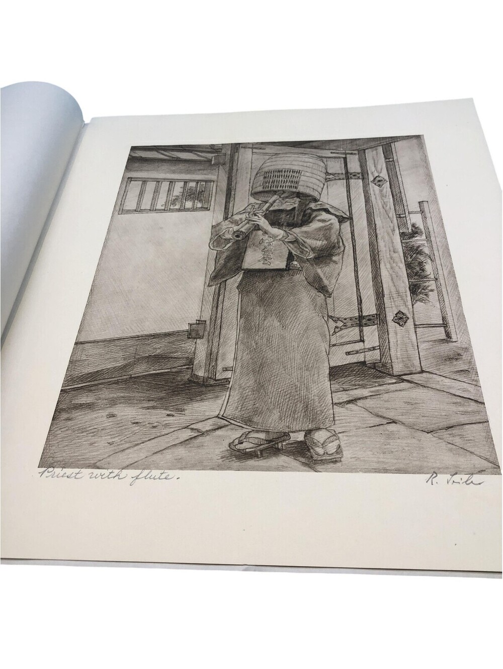 R Voith Priest With Flute Japanese Limited Edition B&W Print 15x13 Signed